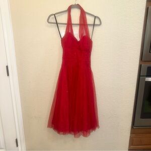 Red Halter Tulle Party Dress
